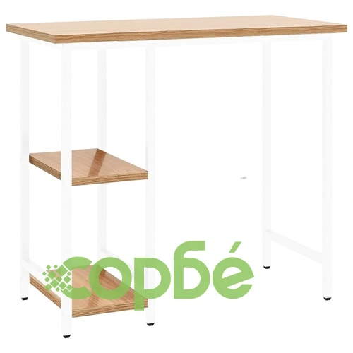Компютърно бюро, бяло и светъл дъб, 80x40x72 см, МДФ и метал ➤ топ цена ➤ sorbe.bg