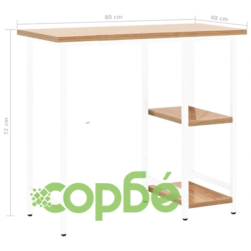 Компютърно бюро, бяло и светъл дъб, 80x40x72 см, МДФ и метал ➤ топ цена ➤ sorbe.bg