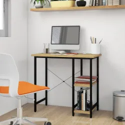 Компютърно бюро, черно и светъл дъб, 80x40x72 см, МДФ и метал