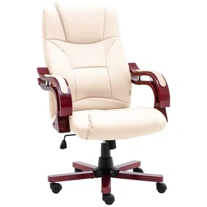 Офис стол, кремав, естествена кожа