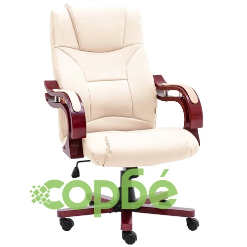 Офис стол, кремав, естествена кожа ➤ топ цена ➤ sorbe.bg