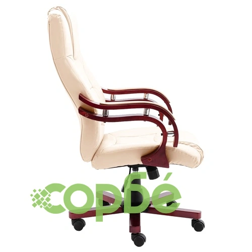 Офис стол, кремав, естествена кожа ➤ топ цена ➤ sorbe.bg