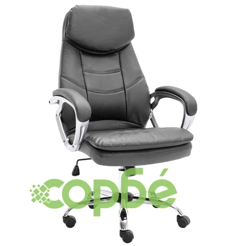 Офис стол, сив, естествена кожа ➤ топ цена ➤ sorbe.bg