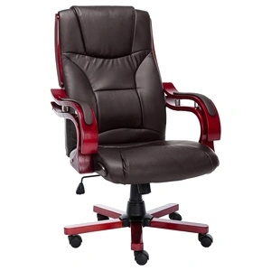 Офис стол, кафяв, естествена кожа