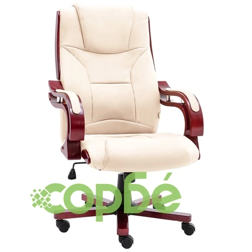 Офис стол, кремав, естествена кожа ➤ топ цена ➤ sorbe.bg