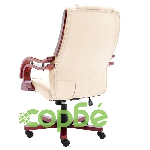 Офис стол, кремав, естествена кожа ➤ топ цена ➤ sorbe.bg