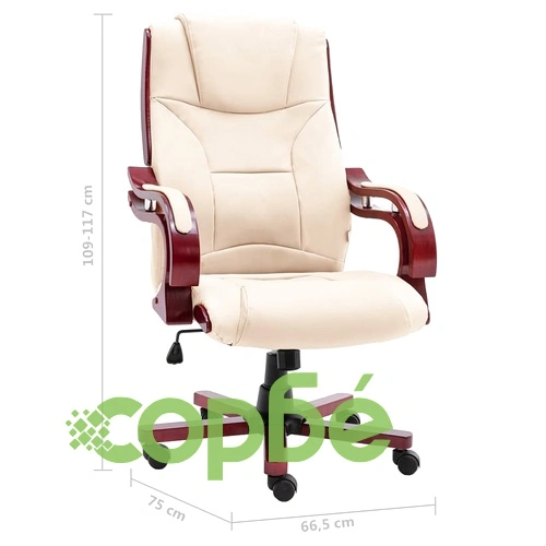 Офис стол, кремав, естествена кожа ➤ топ цена ➤ sorbe.bg