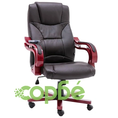 Масажиращ офис стол, кафяв, естествена кожа ➤ топ цена ➤ sorbe.bg