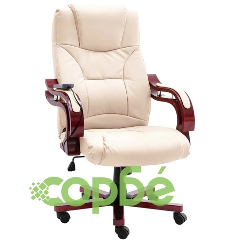 Масажиращ офис стол, кремав, естествена кожа ➤ топ цена ➤ sorbe.bg