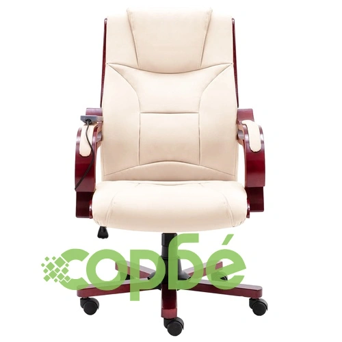 Масажиращ офис стол, кремав, естествена кожа ➤ топ цена ➤ sorbe.bg