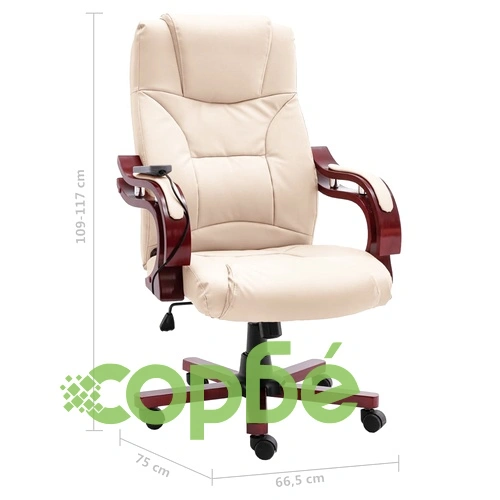 Масажиращ офис стол, кремав, естествена кожа ➤ топ цена ➤ sorbe.bg