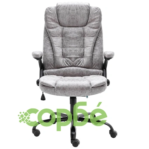 Офис стол, светлосив, изкуствена велурена кожа ➤ топ цена ➤ sorbe.bg