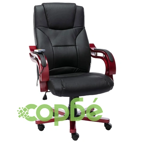 Масажиращ офис стол, черен, естествена кожа ➤ топ цена ➤ sorbe.bg