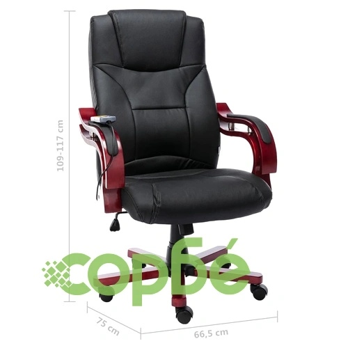 Масажиращ офис стол, черен, естествена кожа ➤ топ цена ➤ sorbe.bg