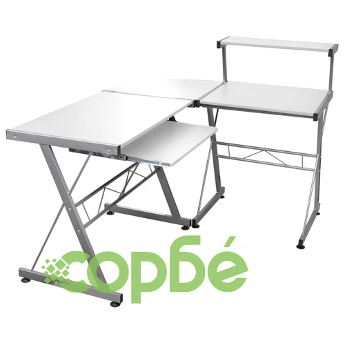 Ъглово компютърно бюро, бяло, 132x112x99 см, инженерно дърво ➤ топ цена ➤ sorbe.bg