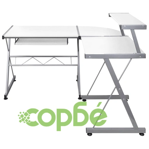 Ъглово компютърно бюро, бяло, 132x112x99 см, инженерно дърво ➤ топ цена ➤ sorbe.bg