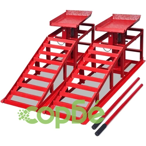 Рампи за ремонт на коли, 2 бр, червени, стомана ➤ топ цена ➤ sorbe.bg