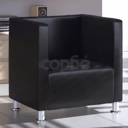 Фотьойл с кубична форма, черен, изкуствена кожа