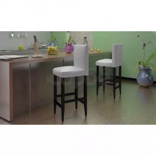 Бар табуретки, 2 бр, бели, изкуствена кожа ➤ топ цена ➤ sorbe.bg