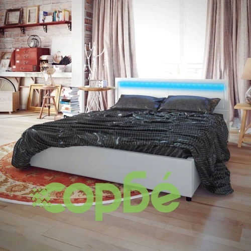 Рамка за легло с LED, бяла, изкуствена кожа, 140x200 cм ➤ топ цена ➤ sorbe.bg