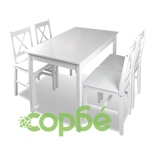 Комплект дървена маса и 4 стола, цвят бял ➤ топ цена ➤ sorbe.bg