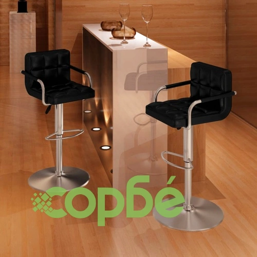 Бар табуретки, 2 бр, черни, изкуствена кожа ➤ топ цена ➤ sorbe.bg