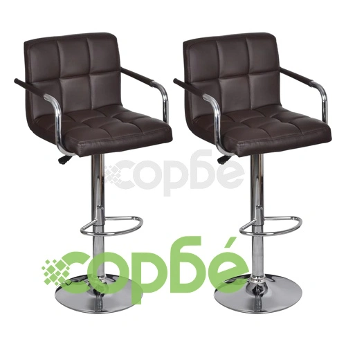 Бар табуретки, 2 бр, кафяви, изкуствена кожа ➤ топ цена ➤ sorbe.bg