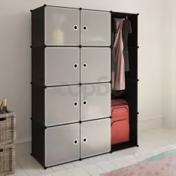 Модулен гардероб с 9 отделения, черно/бяло, 37 x 115 x 150 см 