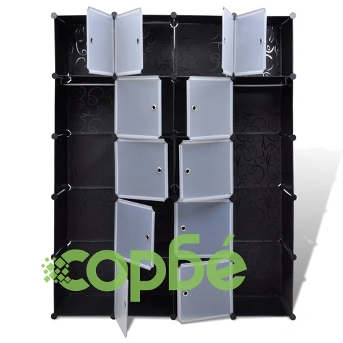 Модулен шкаф с 14 отделения, черно и бяло, 37x146x180,5 см ➤ топ цена ➤ sorbe.bg