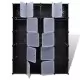 Модулен гардероб с 14 отделения, черно-бял, 37x146x180,5 см