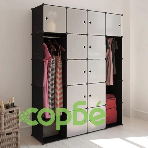 Модулен шкаф с 14 отделения, черно и бяло, 37x146x180,5 см ➤ топ цена ➤ sorbe.bg