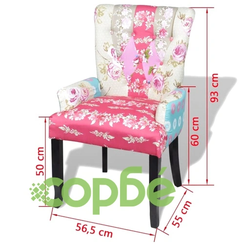 Френски стол с пачуърк дизайн, текстил  ➤ топ цена ➤ sorbe.bg