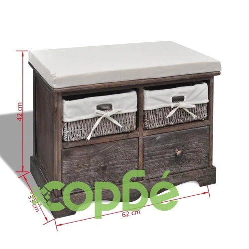 Пейка за съхранение, кафява, 62x33x42 см, дърво от пауловния ➤ топ цена ➤ sorbe.bg