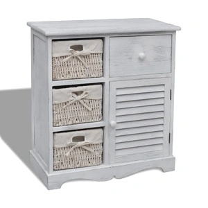 Дървен шкаф, 3 тъкани кошници отляво, бял 