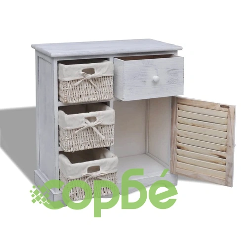 Дървен шкаф, 3 тъкани кошници отляво, бял  ➤ топ цена ➤ sorbe.bg