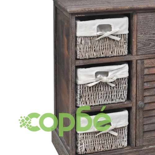 Дървен шкаф, 3 тъкани кошници отляво, кафяв  ➤ топ цена ➤ sorbe.bg