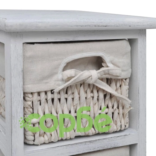 Бял дървен стелаж с 4 плетени кошници за съхранение  ➤ топ цена ➤ sorbe.bg