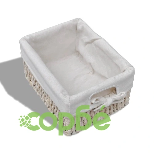 Бял дървен стелаж с 4 плетени кошници за съхранение  ➤ топ цена ➤ sorbe.bg