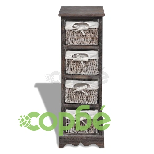 Кафяв дървен стелаж с 4 плетени кошници за съхранение  ➤ топ цена ➤ sorbe.bg