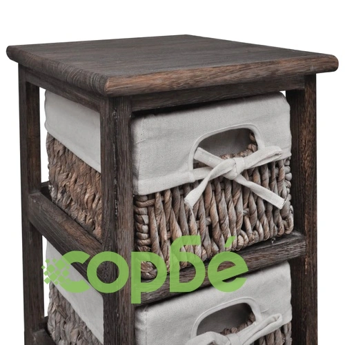 Кафяв дървен стелаж с 5 плетени кошници за съхранение  ➤ топ цена ➤ sorbe.bg