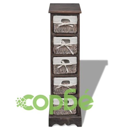 Кафяв дървен стелаж с 5 плетени кошници за съхранение  ➤ топ цена ➤ sorbe.bg