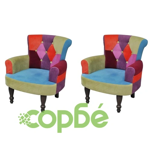 Френски столове, 2 бр, с пачуърк дизайн, текстил ➤ топ цена ➤ sorbe.bg