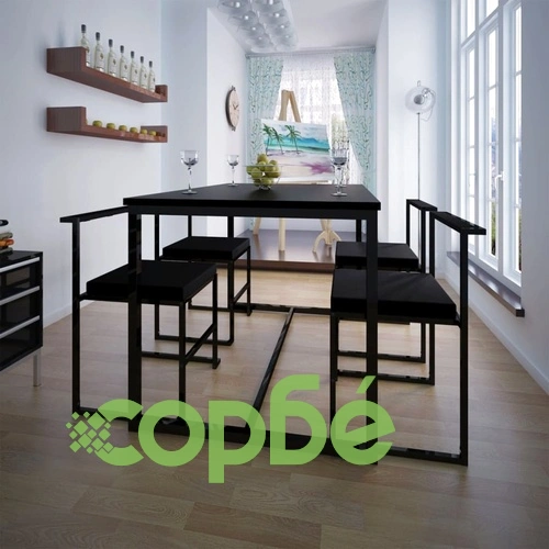 Комплект за хранене 1 маса и 4 стола, черен ➤ топ цена ➤ sorbe.bg