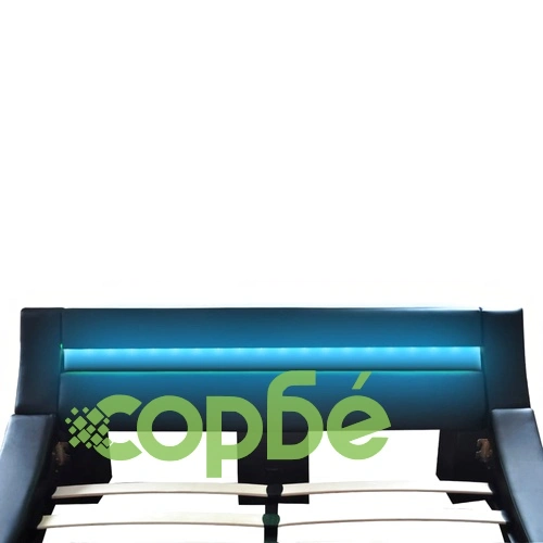 Рамка за легло с LED, черна, изкуствена кожа, 180x200 cм ➤ топ цена ➤ sorbe.bg