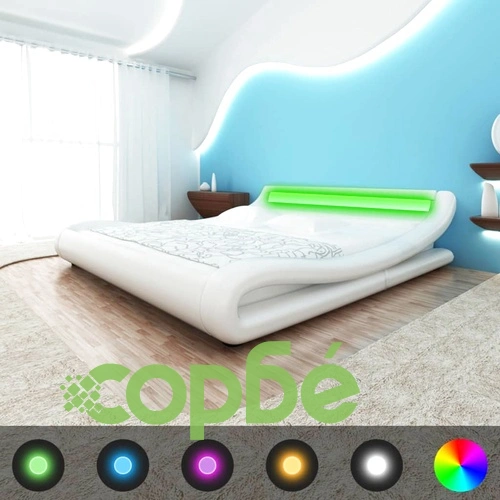 Рамка за легло с LED, бяла, изкуствена кожа, 180x200 cм ➤ топ цена ➤ sorbe.bg