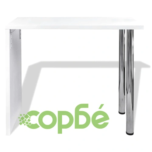 Бар маса от МДФ с 2 стоманени крака, силен гланц, бяла  ➤ топ цена ➤ sorbe.bg