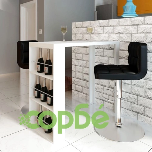Бар маса от МДФ със стелаж за вино, силен гланц, бяла  ➤ топ цена ➤ sorbe.bg