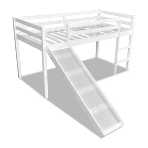 Високо бяло детско легло със стъбла и пързалка 208 х 97 х 110 см