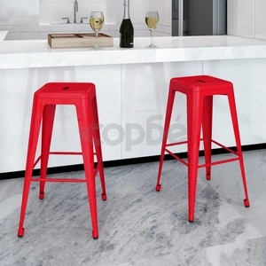 Бар табуретки, 2 бр, червени, стомана