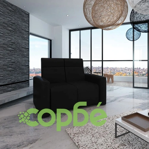 2-местен реклайнер за домашно кино, черен, изкуствена кожа ➤ топ цена ➤ sorbe.bg